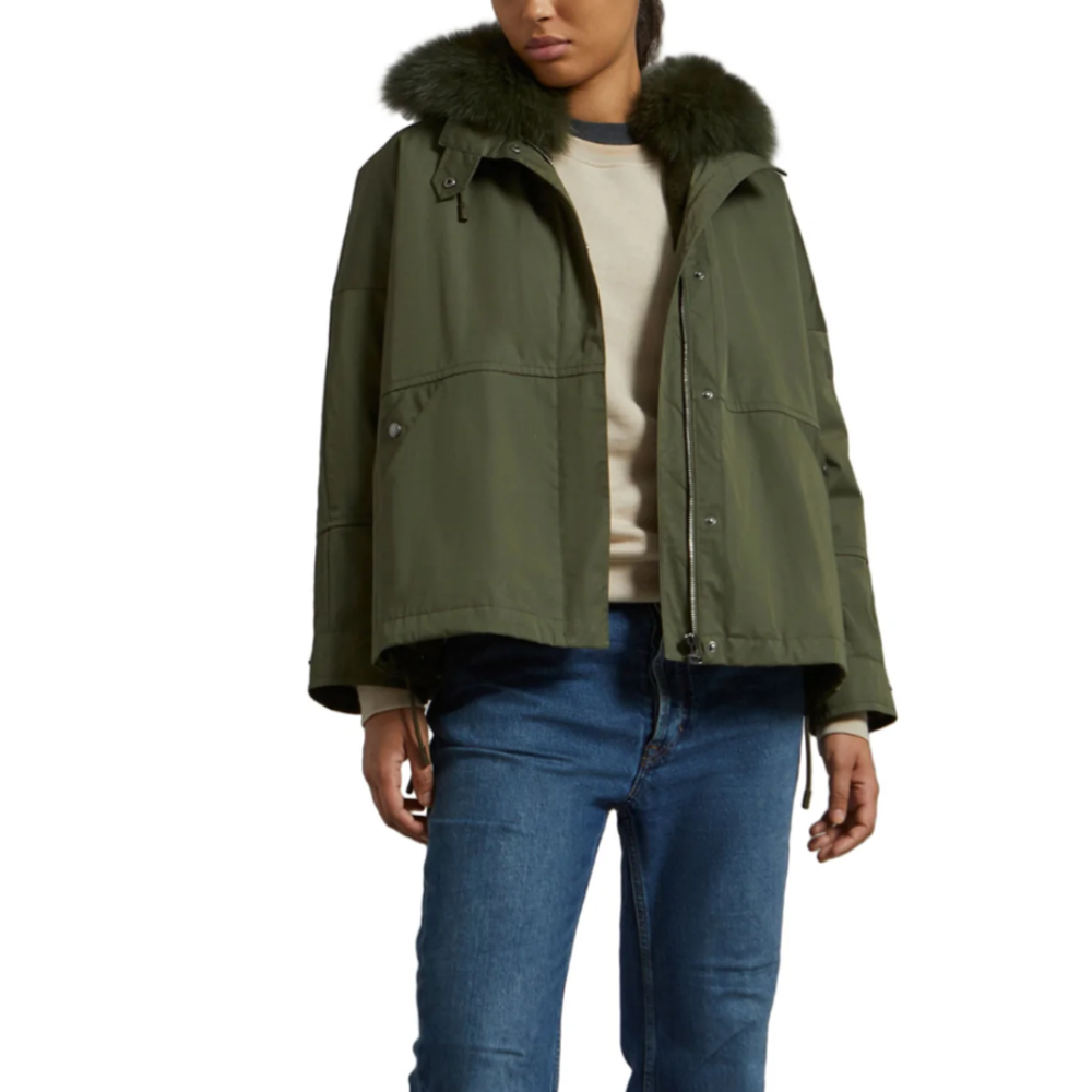 Yves Salomon Cropped Parka Hunter Green